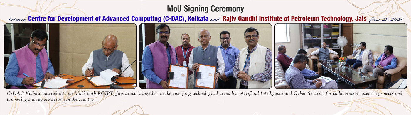 Professor A S K Sinha (Director RIGPT) and Dr Ch A S Murty (Scientist G and Centre Head, C-DAC) are seen signing the MoU document at RGIPT || June 28, 2024