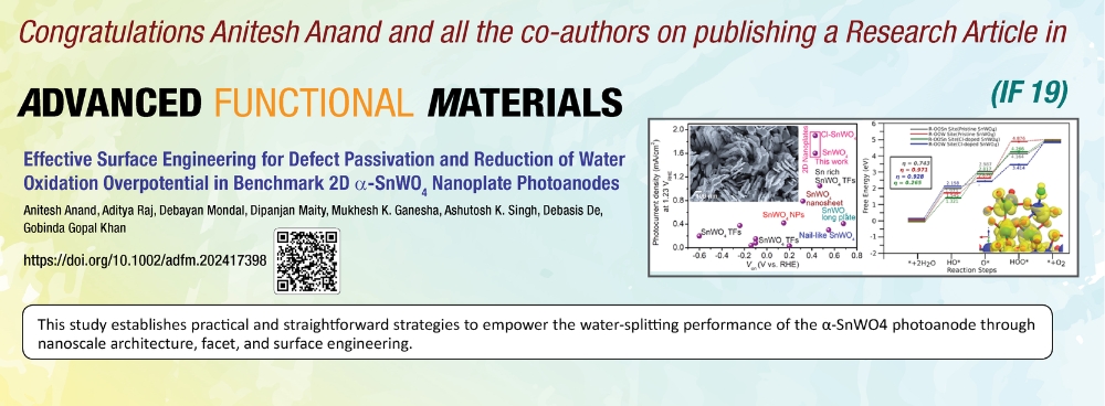 Congratulations Anitesh Anand and all the co-authors on publishing a Research Article in Advanced Functional Materials || Great Job !