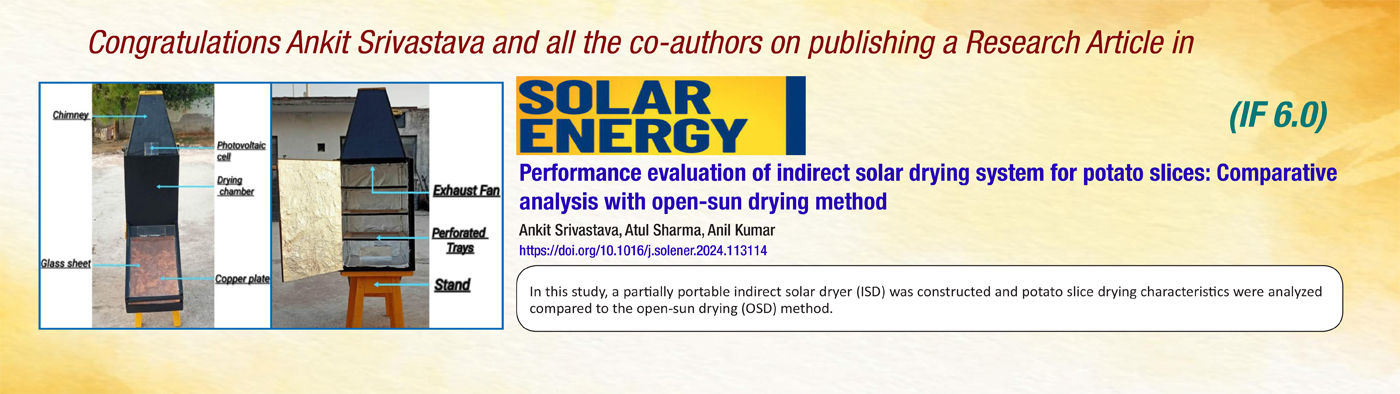 Congratulations Ankit Srivastava and all the co-authors on publishing a Research Article in Solar Energy || Good Job !