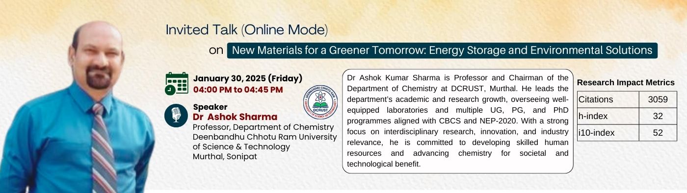 Invited Talk by Professor Ashok Sharma || January 30, 2026; 4 PM