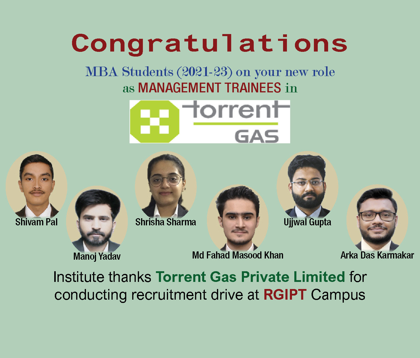 Congratulations Students !! Institute wishes you even more success in your future endeavor
